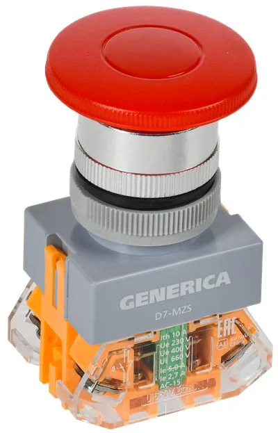 Кнопка D7-MZS Грибок d=22мм 1з+1р с фикс. кр. GENERICA IEK