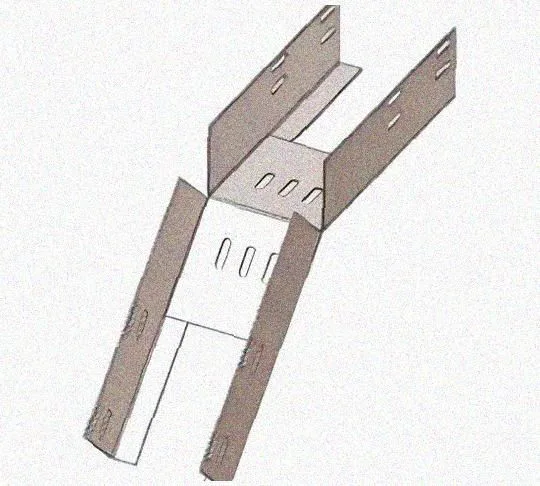 Лоток перфорированный КС 500х150-45 УТ1,5 для поворота трассы вниз на 45, оцинкованный лист, S1,5 Курганский ЗЭМИ — фото 2