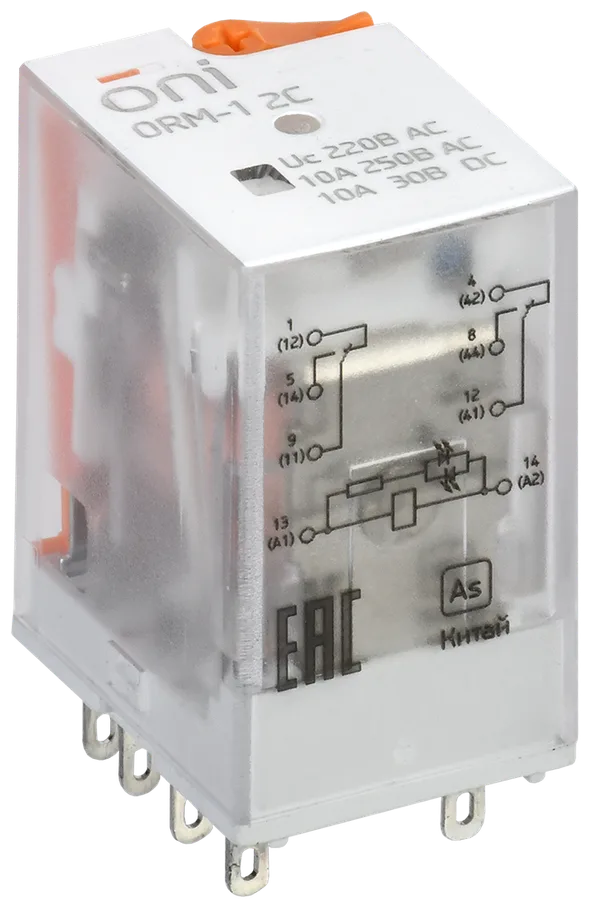 Реле интерфейсное ORM-1 2C 220В AC со светодиодом и тестовой кнопкой ONI IEK