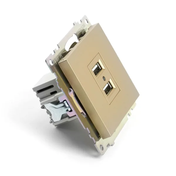 Розетка 2-местная USB (механизм), STEKKER, GLS10-7115-08, 250В, 2,1А, серия Катрин, золото — фото 3