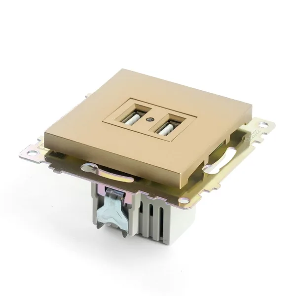 Розетка 2-местная USB (механизм), STEKKER, GLS10-7115-08, 250В, 2,1А, серия Катрин, золото — фото 2