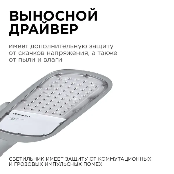 29-02 Светильник светодиодный, уличный, консольный 50Вт, 230/50Гц, 5500лм, 5000К, IP65, КСС "Ш", 420*200*70мм, Ф50мм, серый Apeyron — фото 8