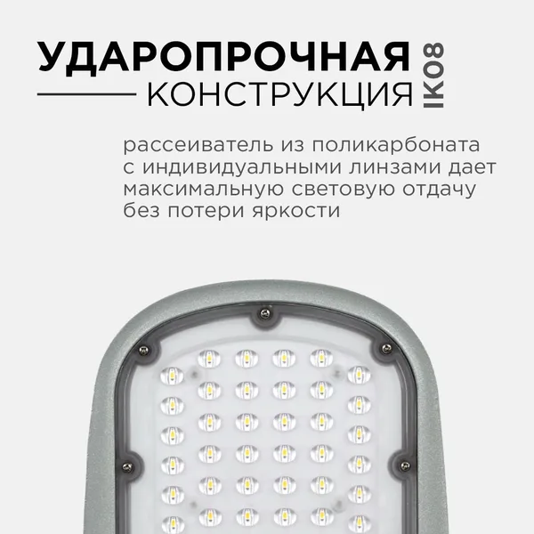 29-02 Светильник светодиодный, уличный, консольный 50Вт, 230/50Гц, 5500лм, 5000К, IP65, КСС "Ш", 420*200*70мм, Ф50мм, серый Apeyron — фото 7