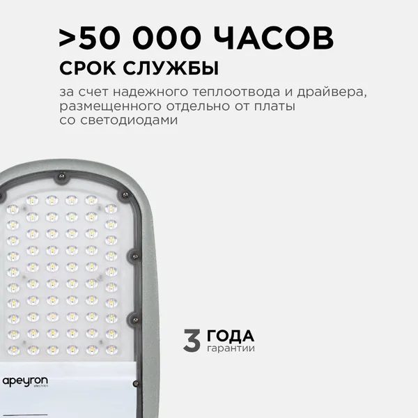 29-02 Светильник светодиодный, уличный, консольный 50Вт, 230/50Гц, 5500лм, 5000К, IP65, КСС "Ш", 420*200*70мм, Ф50мм, серый Apeyron — фото 4