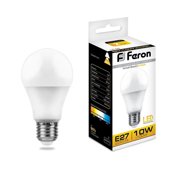 Лампа светодиодная Feron LB-92 Шар E27 10W 2700K