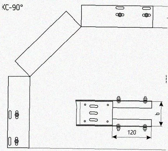 Лоток перфорированный КС 100х100-90 У3 для поворота трассы вниз на 90, окрашенный, S1,0 Курганский ЗЭМИ — фото 3