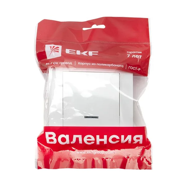 Валенсия Выключатель 1-кл, 10А белый с индикатором EKF — фото 3