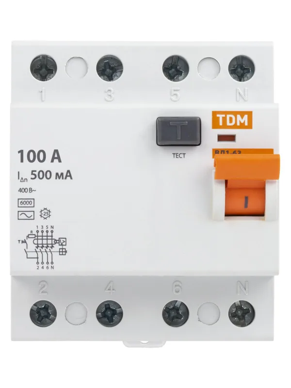 Устройство защитного отключения УЗО ВД1-63 4П 100А 500мА TDM — фото 3