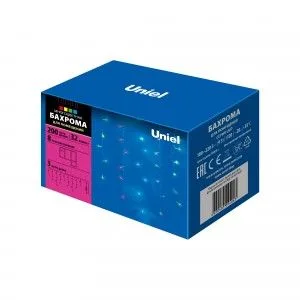 Гирлянда-бахрома 9W 200LED разноцв. 3м/32нит. макс 70см, 8реж., пров. прозр.Uniel