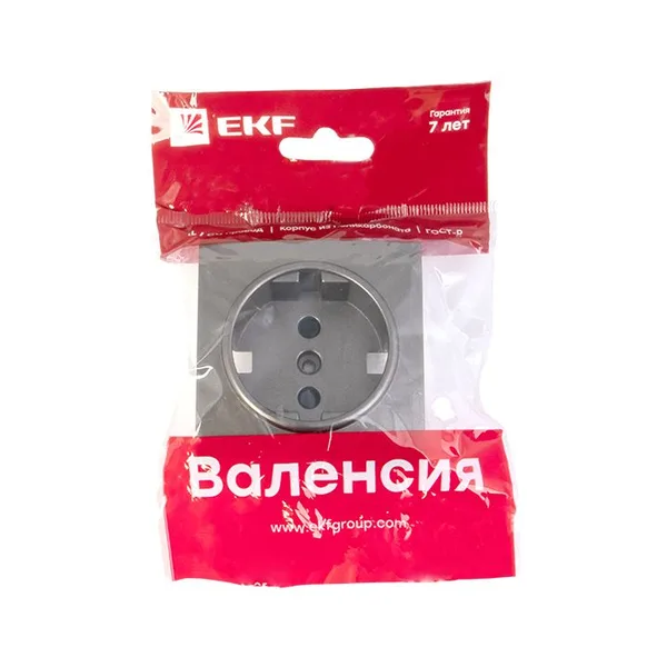 Валенсия Лицевая панель розетки 1-местной с/з 16А графит с защ, штор, EKF — фото 2