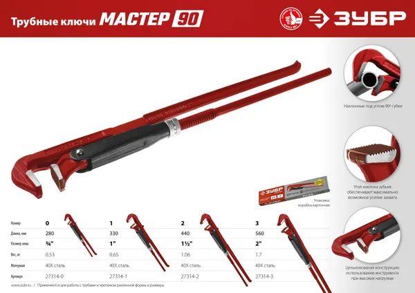 Мастер-90, №3, ключ трубный, прямые губки ЗУБР — фото 3