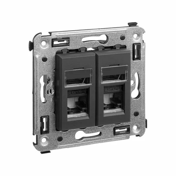 Компьютерная розетка RJ-45 в стену, кат.6А двойная, "Avanti", "Черный матовый" DKC — фото 2