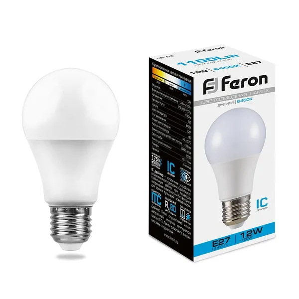 Лампа светодиодная Feron LB-93 Шар E27 12W 6400K — фото 2