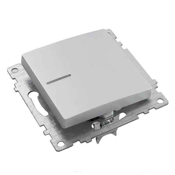 Выключатель 1-клавишный c индикатором (механизм) STEKKER GLS10-7101-03, 250В, 10А, серия Катрин, серебро — фото 2