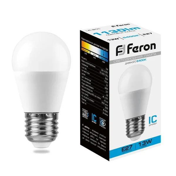 Лампа светодиодная Feron LB-950 Шарик E27 13W 6400K — фото 2