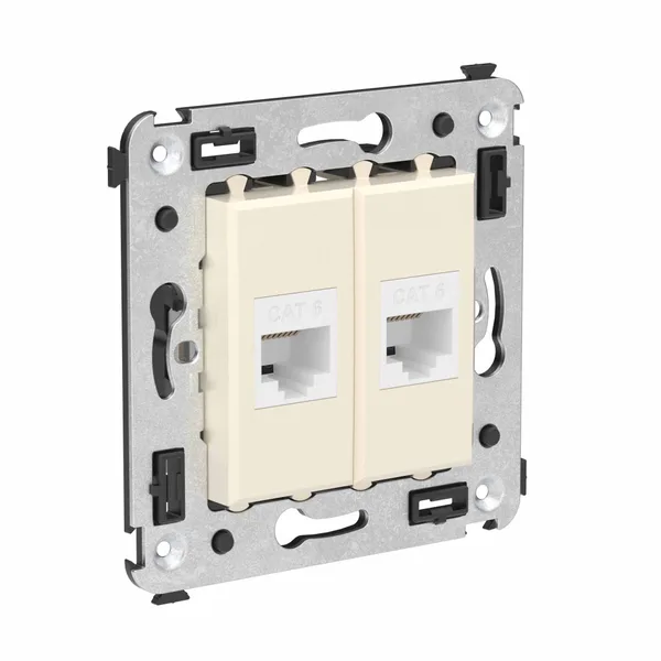 Компьютерная розетка RJ-45 без шторки в стену, кат.6 двойная, "Avanti", "Ванильная дымка" DKC — фото 2