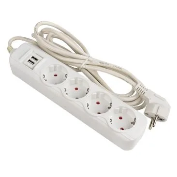 Удлинитель "Эксперт" 4 гнезда 3 метра 16А/3,5кВт с 2 USB 2,1А ПВС 3х1 EKF