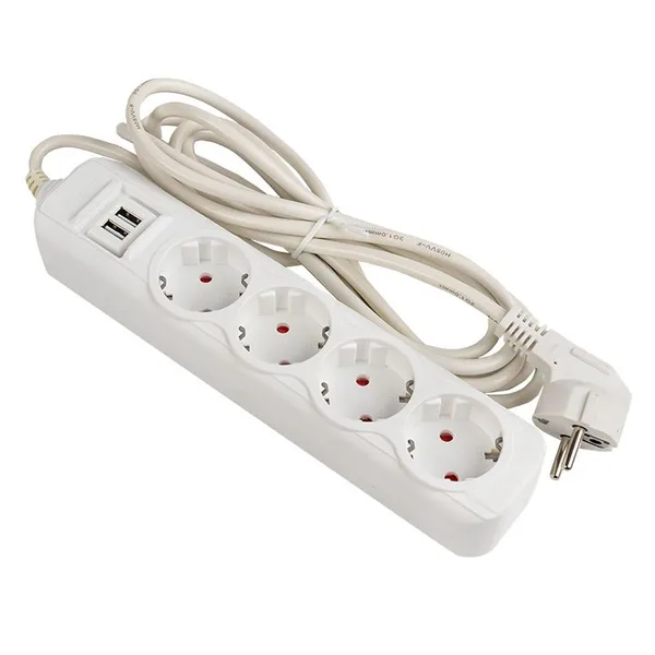 Удлинитель "Эксперт" 4 гнезда 3 метра 16А/3,5кВт с 2 USB 2,1А ПВС 3х1 EKF — фото 2
