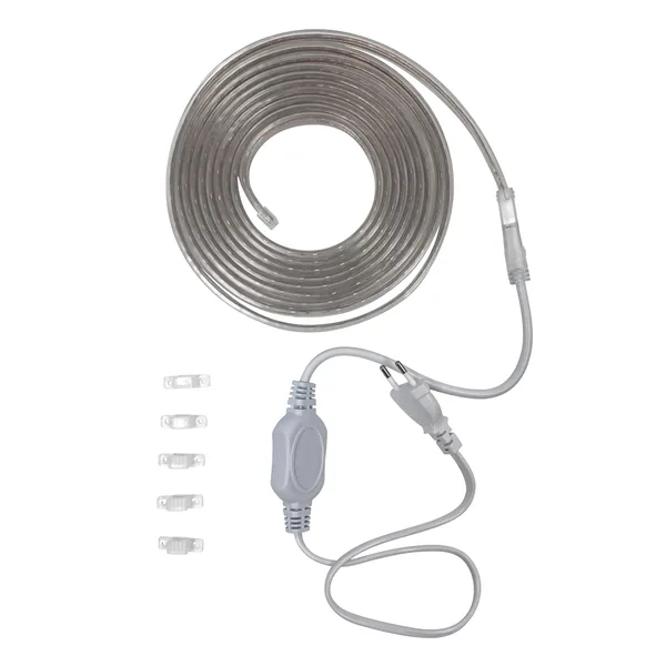 SL-55 Комплект светодиодной ленты 220В, 6Вт/м, smd2835, 60д/м, IP65, 600Лм/м, ширина подложки 10мм, 5м, х/б, 6500К, оплетка из белого ПВХ, APEYRON — фото 3