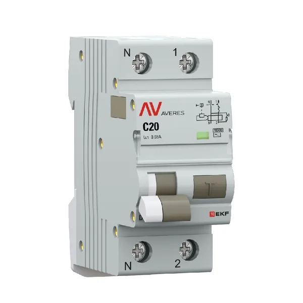 Дифференциальный автомат DVA-10 1P+N 20А (C) 30мА (AC) 10кА AVERES EKF