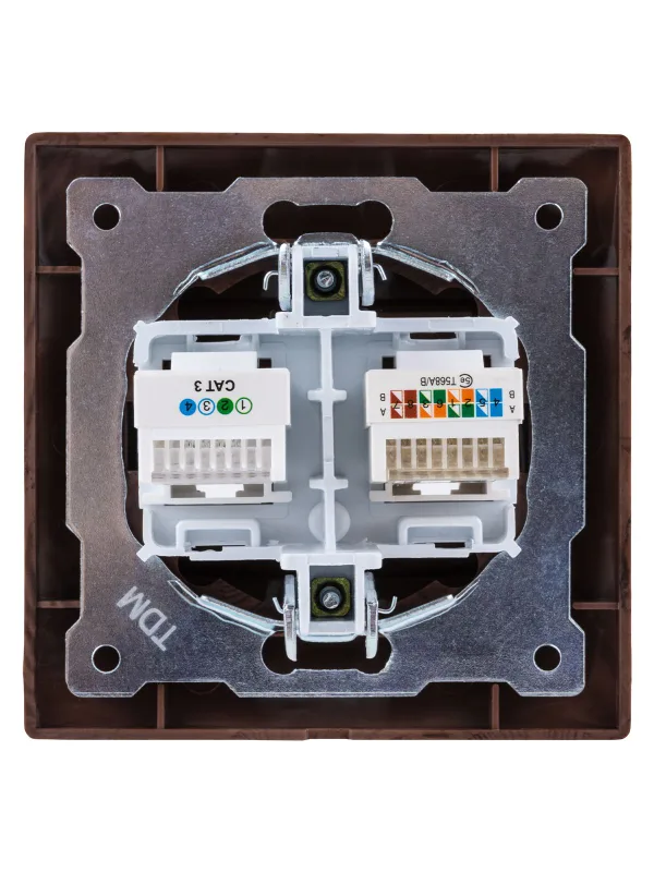 Розетка телефонная RJ11 + компьютерная RJ45 венге "Лама" TDM — фото 4