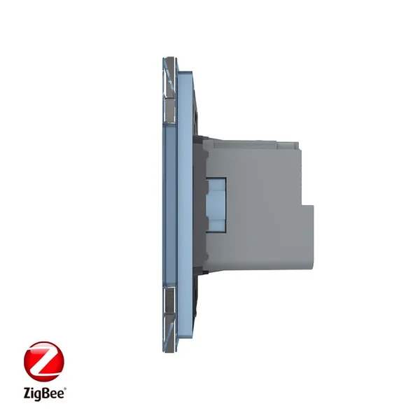 Розетка электрическая ZigBee (Wi-Fi) с заземлением защитными шторками 16A 1 пост Синяя Livolo — фото 3