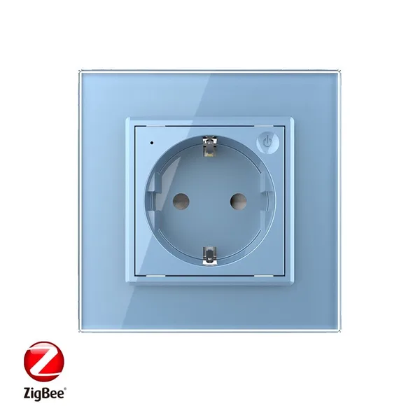 Розетка электрическая ZigBee (Wi-Fi) с заземлением защитными шторками 16A 1 пост Синяя Livolo — фото 2