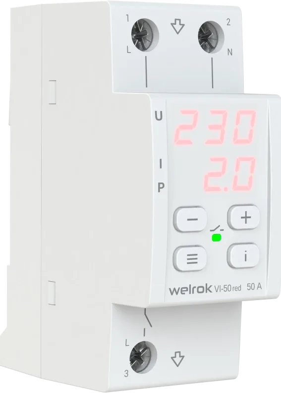 Реле напряжения Welrok VI-50 red 50 А (max 60 A), 11 000 ВА