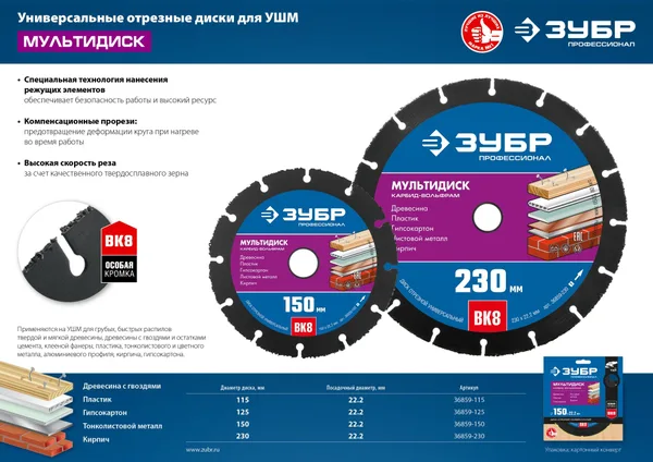 МУЛЬТИДИСК 150х22,2 мм, диск отрезной по дереву для УШМ(с твердосплавным зерном) ЗУБР — фото 5