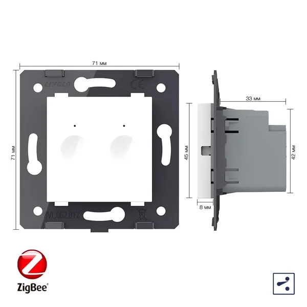 Двухклавишный проходной сенсорный выключатель ZigBee Module, цвет белый (механизм) Livolo — фото 5