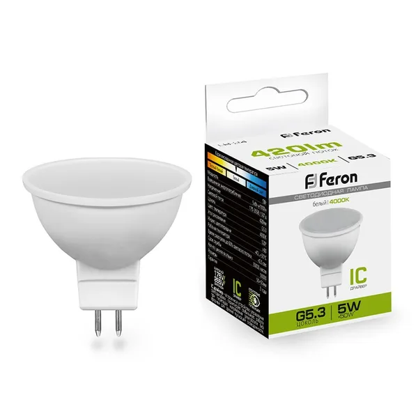 Лампа светодиодная Feron LB-24 MR16 G5.3 5W 4000K — фото 2
