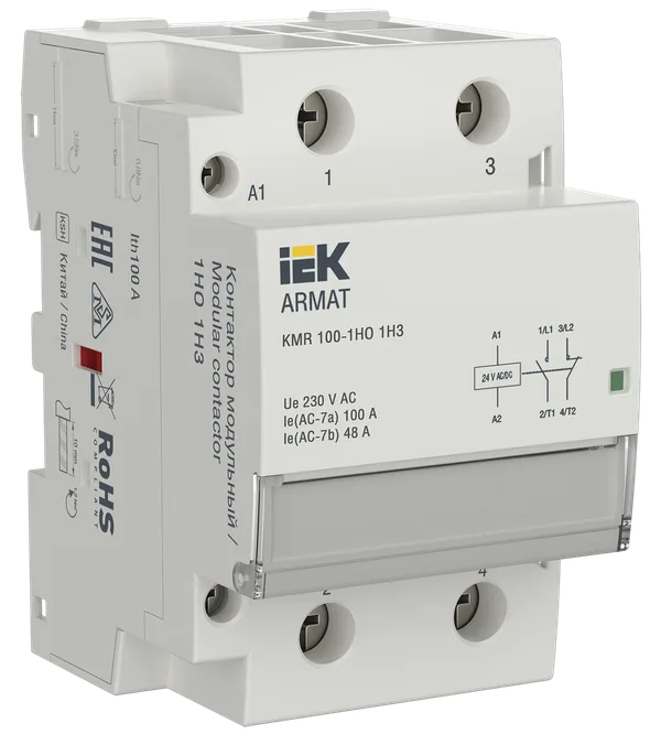 Контактор модульный KMR 100А 24В AC/DC 1НО 1НЗ ARMAT IEK