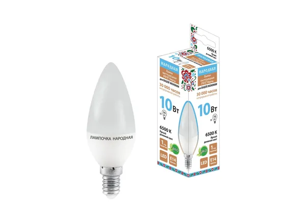 Лампа светодиодная FС37-10 Вт-230 В -6500 К–E14 Народная TDM