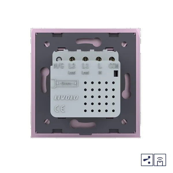 Двухклавишный проходной сенсорный выключатель Module с функцией радиоуправления, цвет розовый Livolo — фото 4