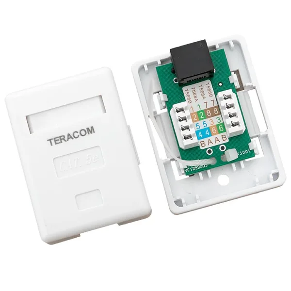 Розетка настенная TERACOM Cat,5E неэкранированная 1 порт RJ-45 Dual IDC белая EKF — фото 4