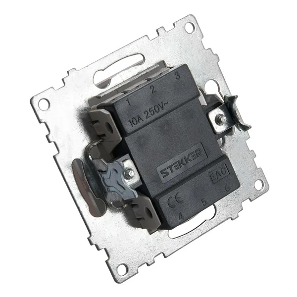Переключатель1-клавишный (механизм), STEKKER GLS10-7105-02, 250V, 10А, серия Катрин, шампань — фото 5
