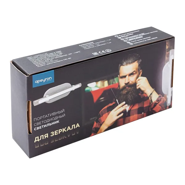 12-75 Подсветка для зеркала, SMD3014,CRI>80, 6500K, 185*17мм, 2 литиевые батареи 2x300 мАч Apeyron — фото 7