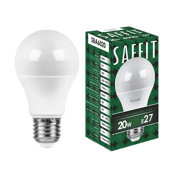 Лампа светодиодная SAFFIT SBA6020 Шар E27 20W 4000K Feron