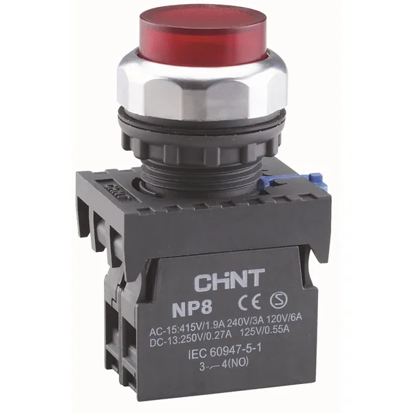 Кнопка упр. выступ., NP8-02GN/4 без подстветки, самовозв., красн., 2НЗ, IP65 (R) CHINT