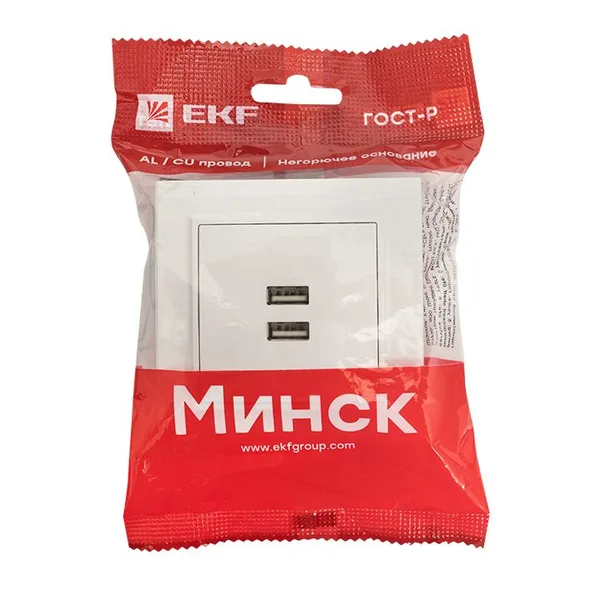 Минск Розетка USB 2-местная СП 2,1А белая EKF — фото 3