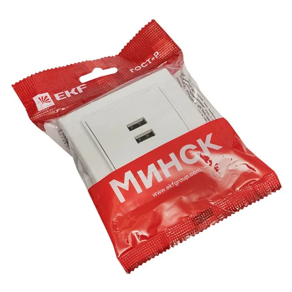 Минск Розетка USB 2-местная СП 2,1А белая EKF — фото 2