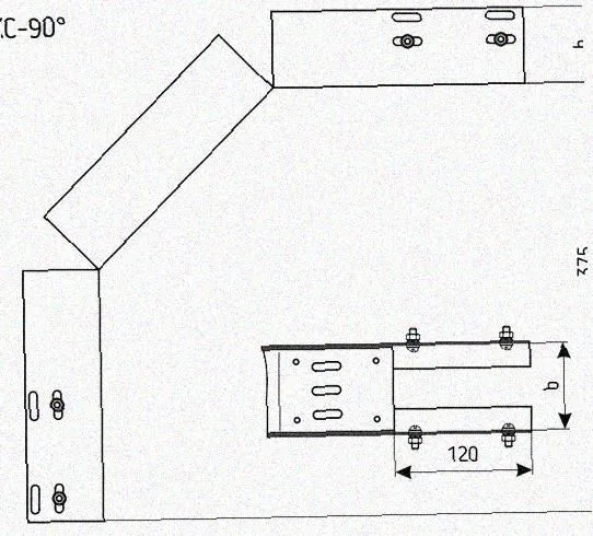 Лоток перфорированный КС 150х65-90 УТ1,5 для поворота трассы вниз на 90, горячее цинкование, S1,5 Курганский ЗЭМИ — фото 3