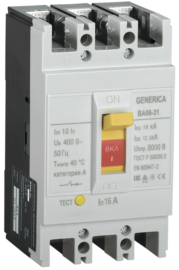 Выключатель автоматический ВА66-31 3П 16А 18кА GENERICA IEK