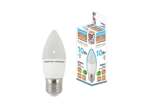 Лампа светодиодная FС37-10 Вт-230 В -6500 К–E27 Народная TDM