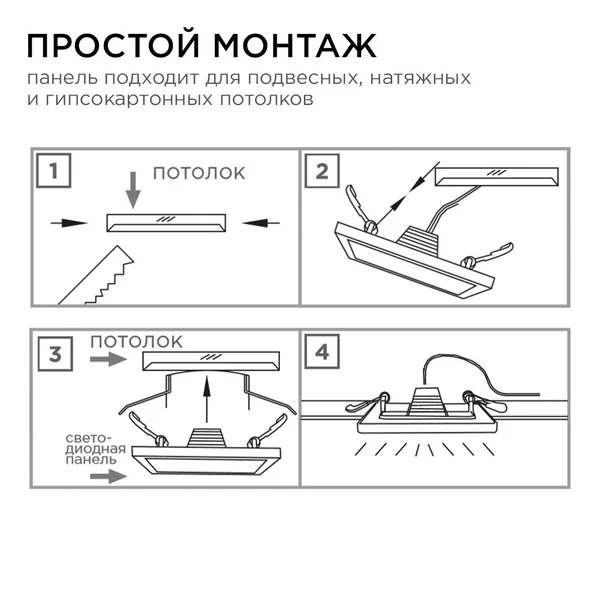 06-26 Светодиодная панель встраиваемая квадр. 220В, 8Вт, CRI:80Ra, 640Лм, 95*95/75*75мм, алюминиевый корпус, изолированный драйвер, 4500К Apeyron — фото 10