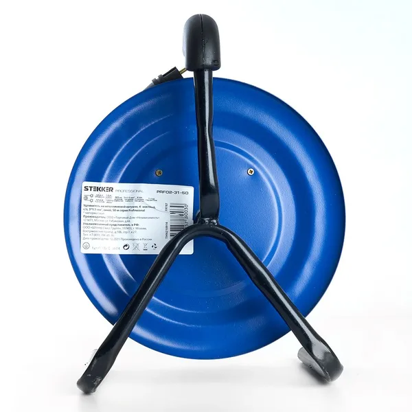 Удлинитель на металлической катушке с/з 4-местный Stekker, PRF02-41-20, 20м, 3*2,5, серия Professional, синий — фото 4