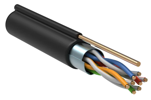 ITK Витая пара F/UTP кат.5E 4х2х24AWG solid LDPE с металлическим тросом 1,2мм черный (305м)