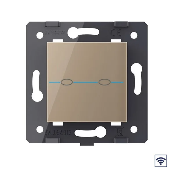 Двухклавишный сенсорный выключатель Quadro с радиоупр., цвет золотой (механизм) Livolo — фото 2