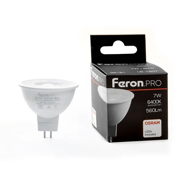 Лампа светодиодная Feron.PRO LB-1607 G5.3 7W 6400K (угол рассеивания 38°)