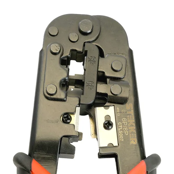 Кримпер STEKKER CTLS007 для обжима RJ разъемов RJ-45 (8P8C), RJ-12 (6P6C) и RJ-11 (6P4C и 6P2C), черный, красный — фото 3